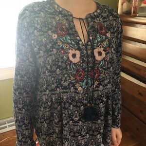 Vintage America Blues Floral Peasant Blouse